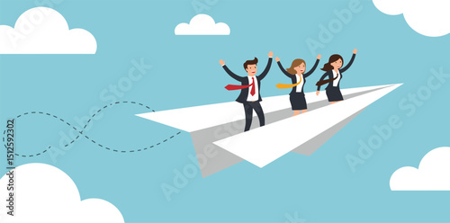 Team winning business achievement, teamwork working together, company direction, leadership strategy, motivation, aspirations concept, manager lead business people employee on paper