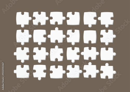 Arrangement of White Puzzle Pieces on a Brown Background Illustrating Connection