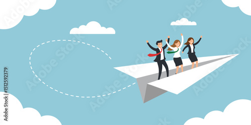Team winning business achievement, teamwork working together, company direction, leadership strategy, motivation, aspirations concept, manager lead business people employee on paper