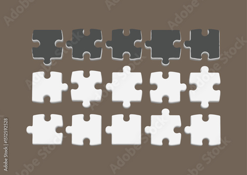 Puzzle Pieces Arranged in Rows of Black and White Colors