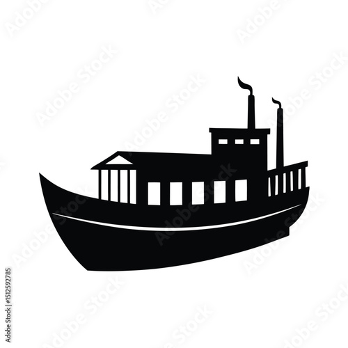 Industrial Freight Transport Barge silhouette vector art illustration