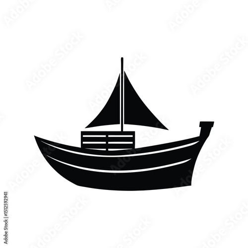 Small Fishing or Speed Boat silhouette vector art illustration