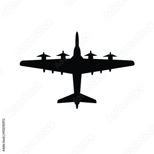 Military Bomber Aircraft in Flight silhouette vector art illustration