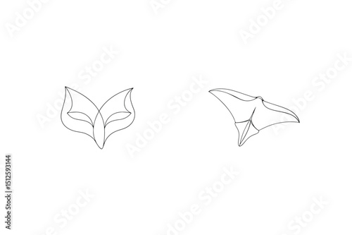 A simple delicate outline of a fox head depicted in two perspectives against white background