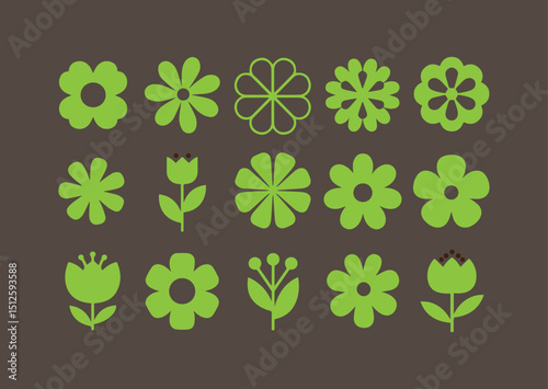 Retro Green Flower Pattern on Brown Background for Spring or Summer