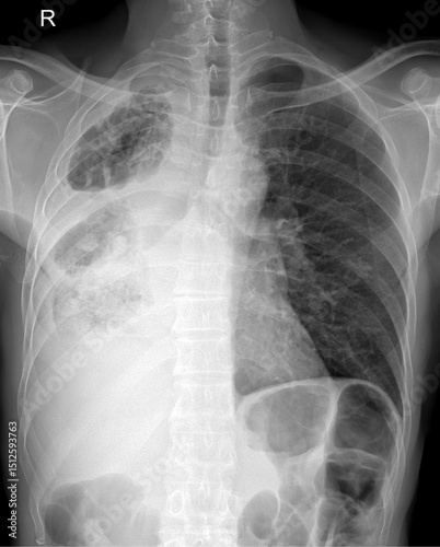 Chest X-ray Showing Suspected Massive Pleural Effusion or Lung Collapse