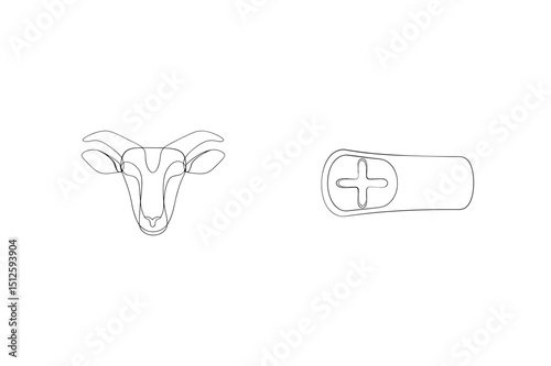 Minimalist goat and controller one line drawings in black on white background