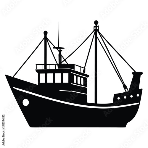 Commercial Fishing Trawler Boat silhouette vector art illustration