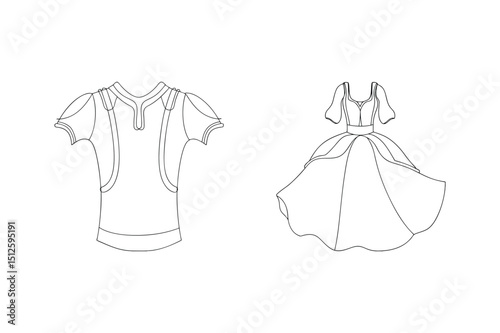 Outlined vector illustration of a dress and bodice garment in a simple modern design