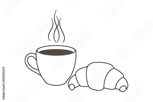 Coffee and croissant silhouette minimalist line art design