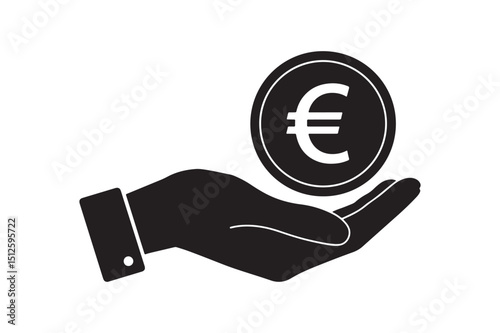 Euro coin hand silhouette financial icon vector
