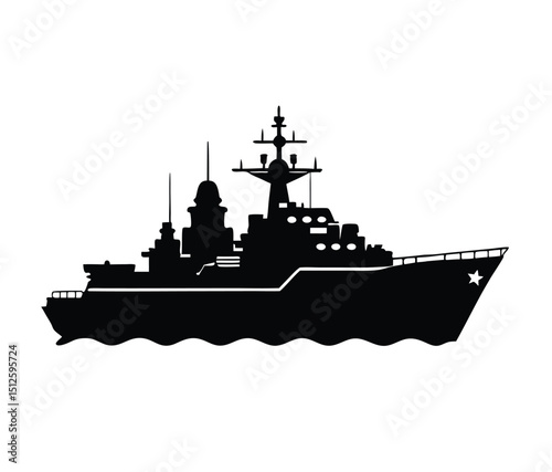 Modern Naval Warship Vessel silhouette vector art illustration