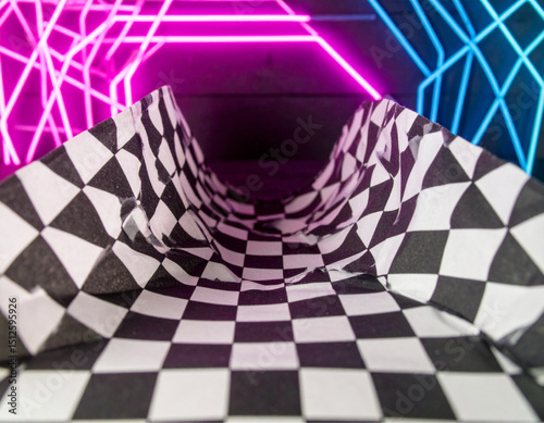 Futuristic Digital Grid with Glowing Neon Lights – Cyberpunk Style, Dark Sci-Fi Tech Background with Abstract Cyber Elements.