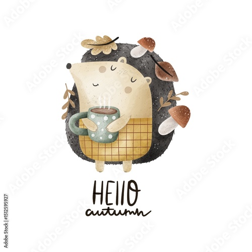 cartoon hedgehog, hand drawing lettering. Colorful flat illustration for kids, hand drawing. baby design for prints, posters, cards	