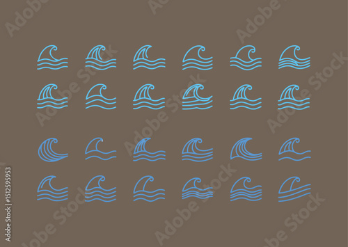 Seamless Pattern of Stylized Blue Waves on a Brown Background