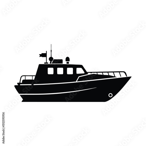 Coastal Patrol Boat Security Vessel silhouette vector art illustration
