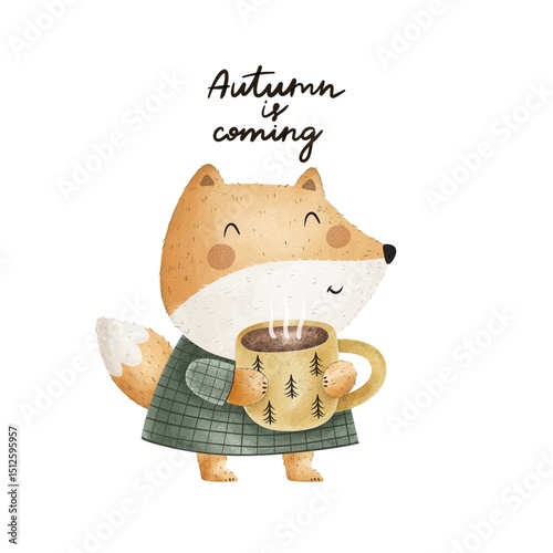 cartoon fox, hand drawing lettering. Colorful flat illustration for kids, hand drawing. baby design for prints, posters, cards	