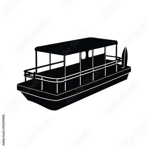 Floating Pontoon Boat silhouette vector art illustration