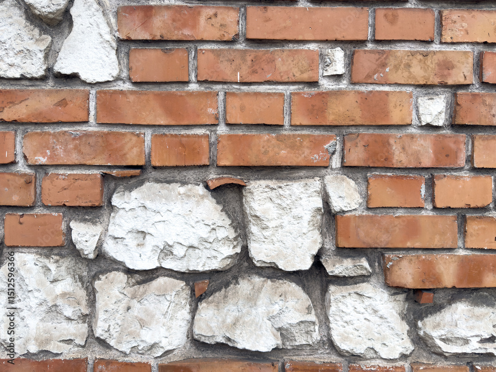 Fototapeta premium Old red brick wall, mur ściana z czerwonej cegły, kamienna