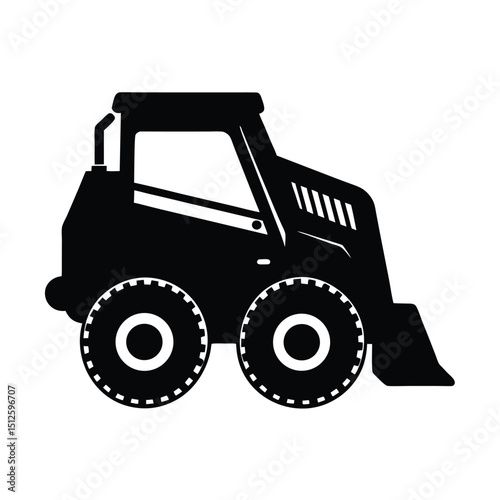 Compact Skid Steer Loader Construction Machine silhouette vector art illustration