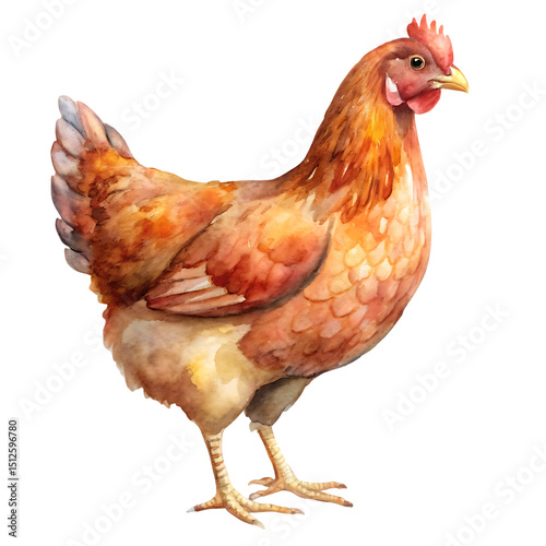 Full Body Brown Chicken Hen Standing – Farm Animal Clipart Isolated on Transparent Background.png