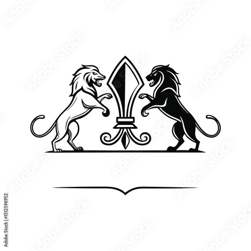 Heraldic lions crest with Fleur-de-lis symbol
