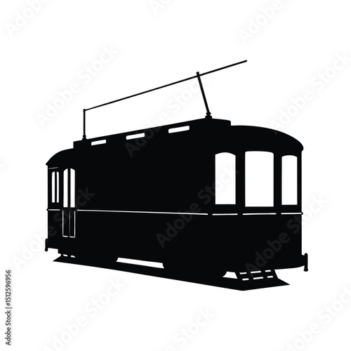 Urban Streetcar Tram Vehicle silhouette vector art illustration