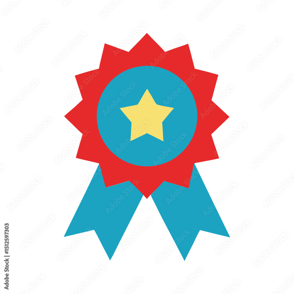 Obraz premium Badge with star award ribbon flat vector icon illustration