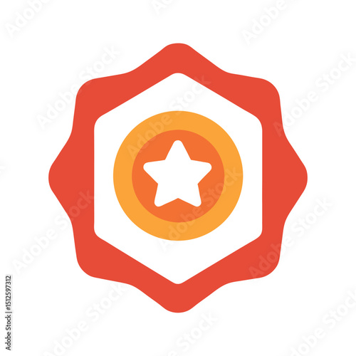 Modern star badge icon in orange and white simple graphic element