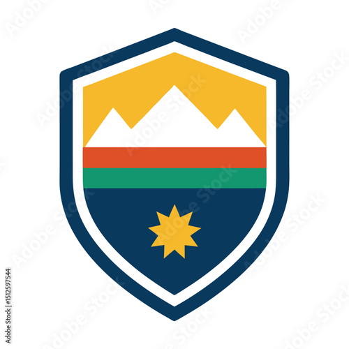 Free Download Colorful badge design with mountain peaks star and geometric elements - GFXLoad