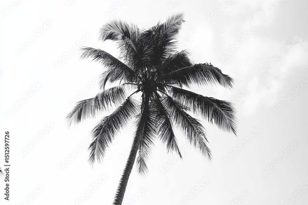 Obraz premium Monochrome Silhouette of a Coconut Palm Tree: Tropical Island Vibes