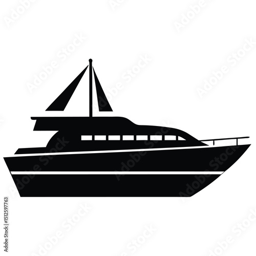Luxury Private Yacht Boat silhouette vector art illustration