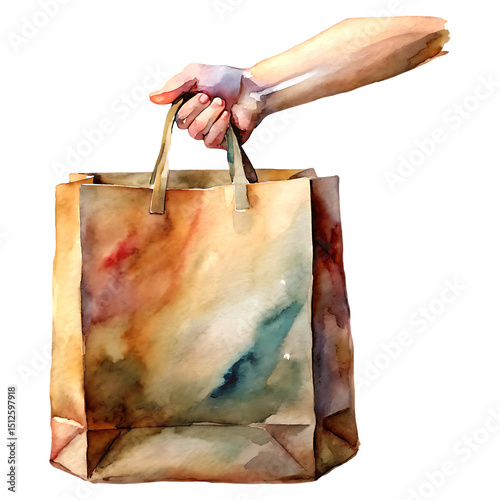 Hand Holding Kraft Paper Bag – Eco-Friendly Shopping Clipart Isolated on Transparent Background.png