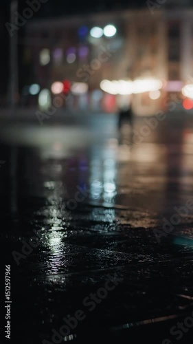 Wallpaper Mural Blur view of cars passing with headlights on the road at night, creating vibrant light reflections on the wet pavement Torontodigital.ca