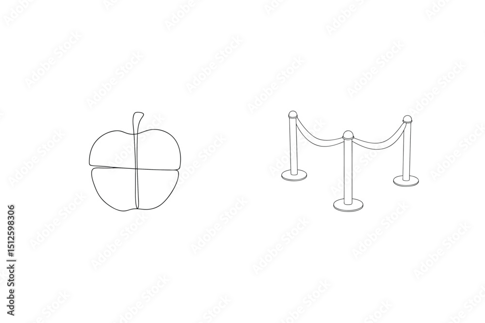 Fototapeta premium Simple line art apple and rope stanchion designs for events and healthy eating