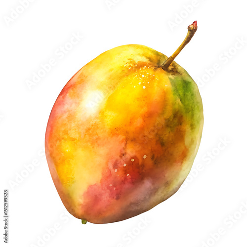 Watercolor Ripe Mango – Soft Yellow and Orange Painting on White Background.png