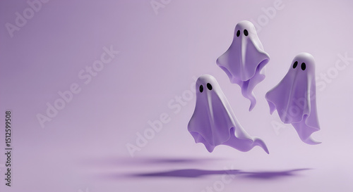 Three playful ghosts floating against a purple background  