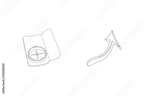 Compass and arrow illustration depicting direction guidance and journey on white surface