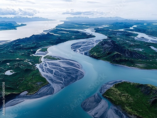 Aerial View of a Symmetrical River Delta