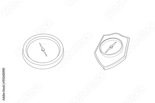 Two isometric outline illustrations of compasses representing navigation and guidance