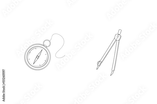 Vector illustration of compass and drafting compass outlined in minimalistic design