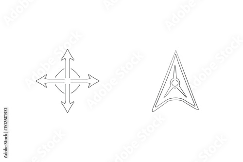 Simple minimalistic black and white vector arrows and navigational direction symbols on white background