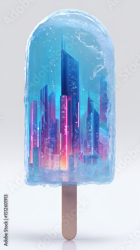 Icy Treat from Tomorrow: A Gleaming Futuristic Popsicle Design with Translucent Textures for Summer Fun and Unique Dessert Art
