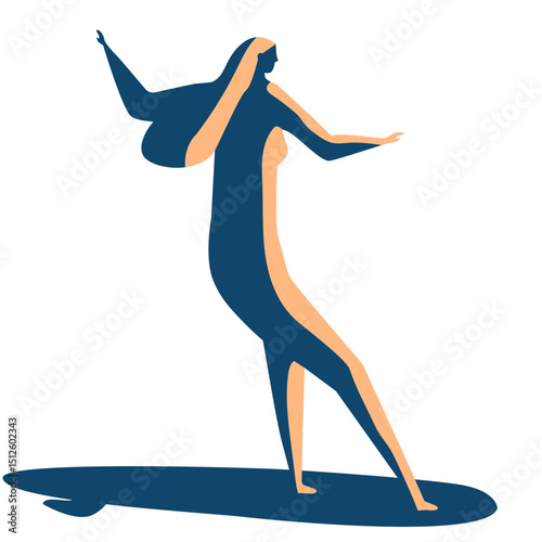 Surfer woman surfboard posture detailed silhouette summer
