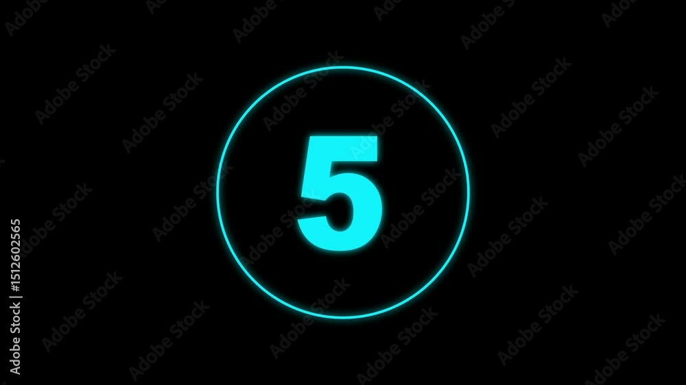 Glowing Circle countdown timer one minute animation from 10 to 0 second animation on black background with alpha channel, 10 second countdown timer, 4k video animated