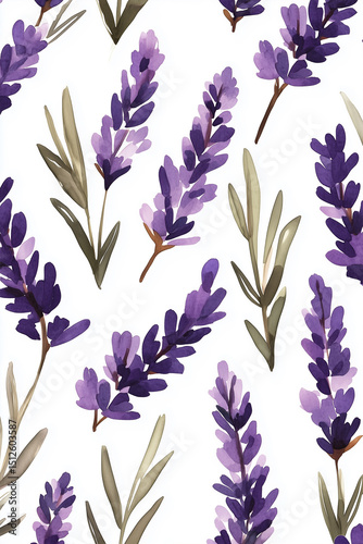 Delicate Lavender Flowers in Watercolor Style on White Background