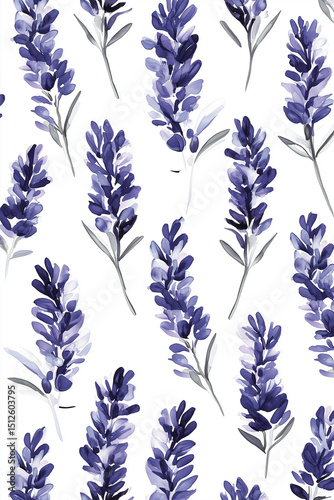 Delicate Lavender Flowers in Watercolor Style on White Background