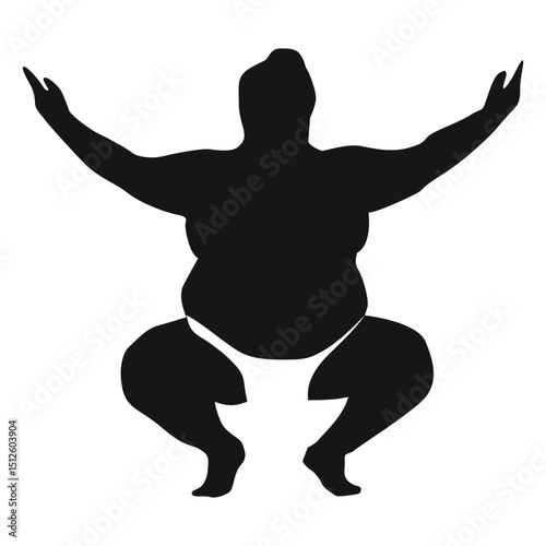 Squatting arms up sumo wrestler silhouette