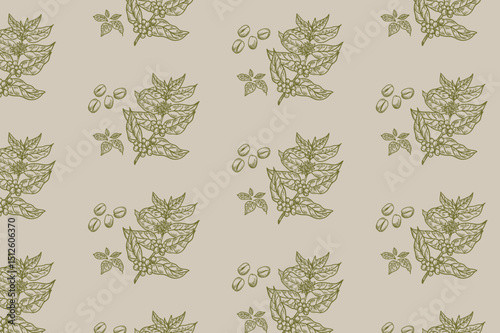 Coffee motif vector pattern. Coffee shop background with vintage line art. For cafe bar menus, posters, and graphic design.