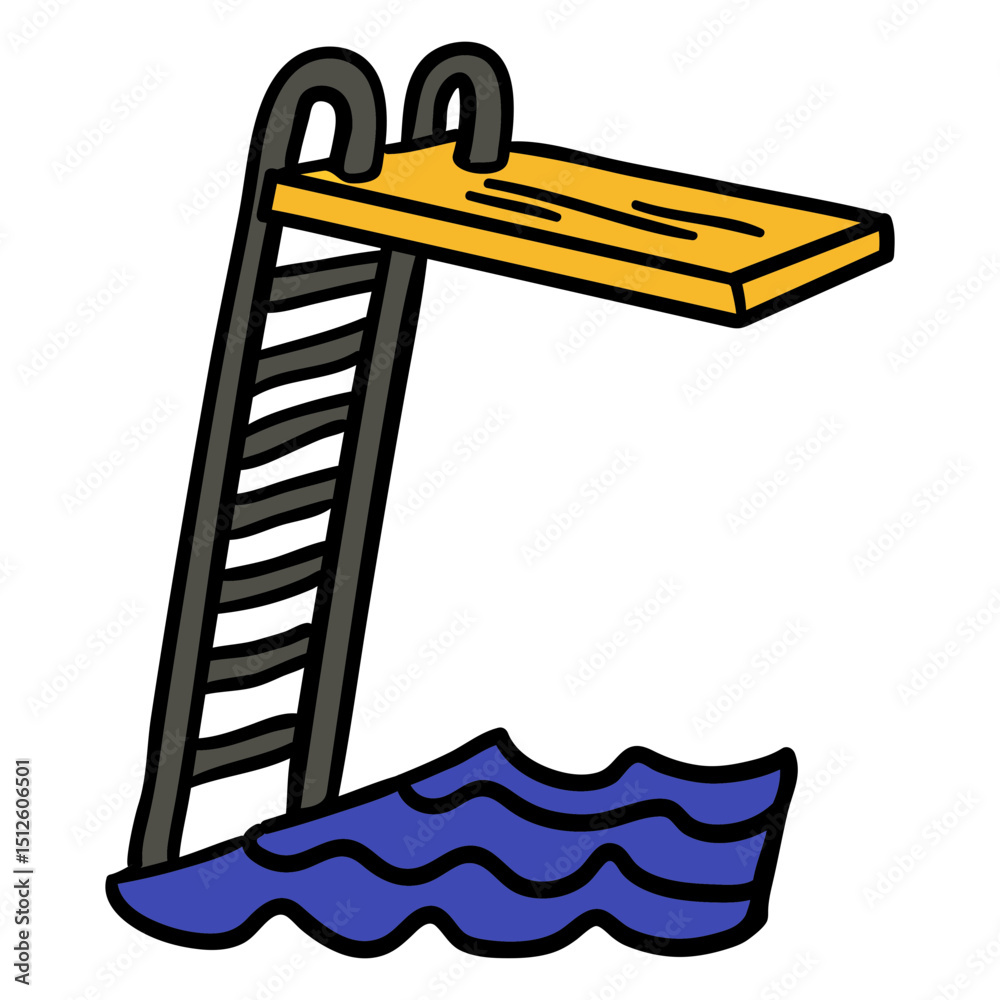 Fototapeta premium Swimming diving board ladder hand drawn